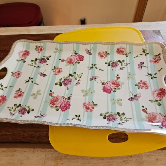 GRACE TEAWARE FLOWERED SANDWICH SNACK TRAY WHITE PORCELAIN VERY ELEGANT - Picture 4 of 6